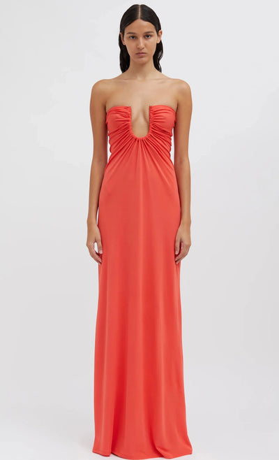 Arced Palm Strapless Dress (Grapefruit)