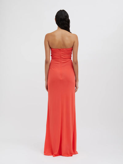 Arced Palm Strapless Dress (Grapefruit)