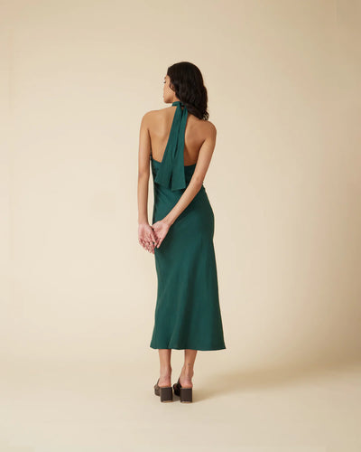 Gigi Linen Halter Dress Emerald