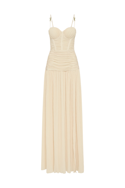 Double Time Pleat Dress (Nougat)