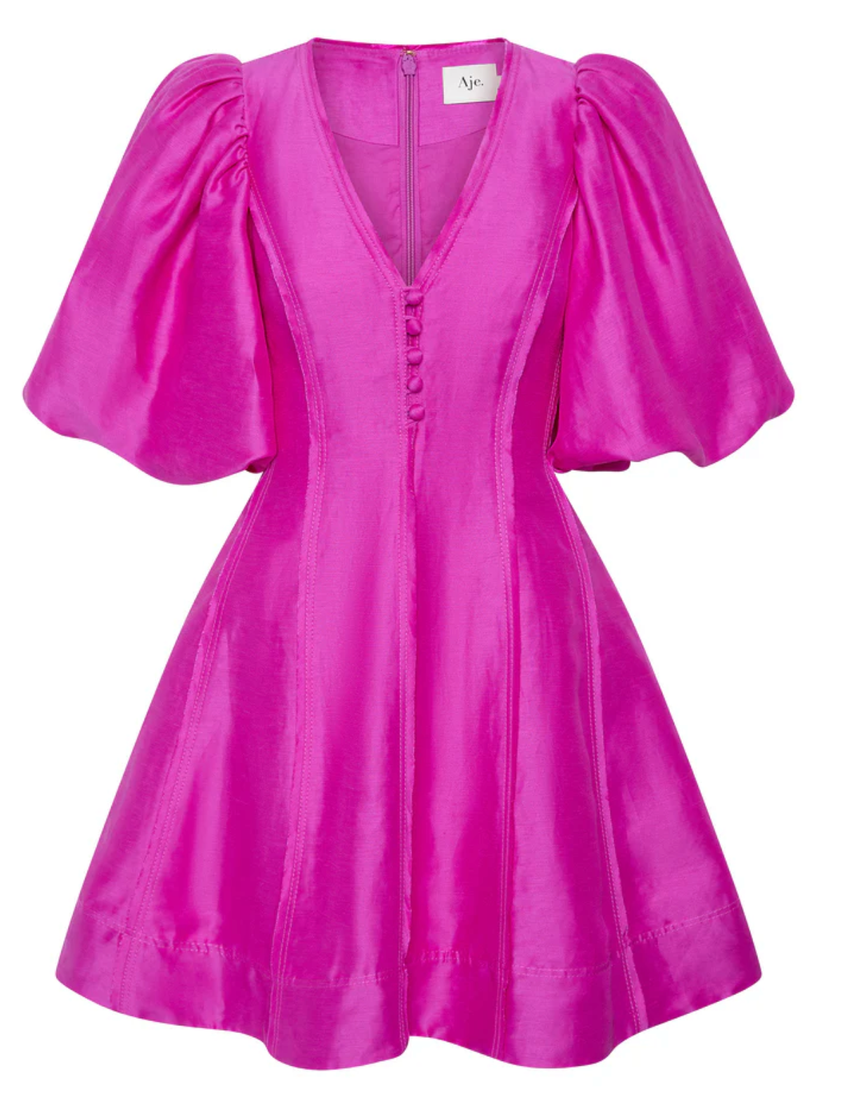 Dusk Puff Sleeve Mini Dress (Fuchsia)