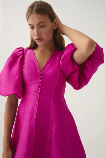 Dusk Puff Sleeve Mini Dress (Fuchsia)