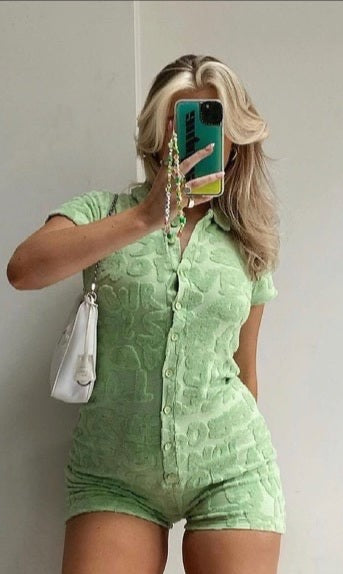 Towelling Playsuit (Pistachio)